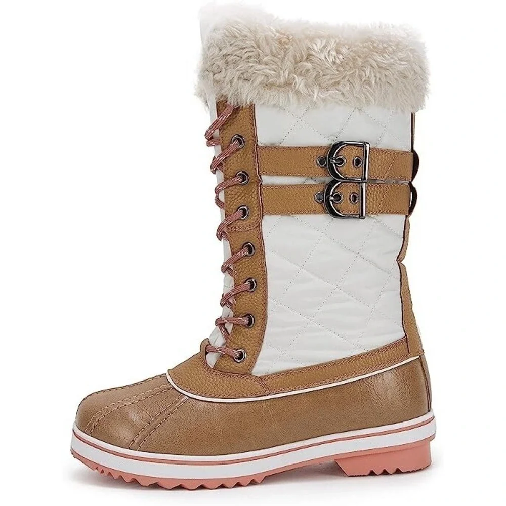 Women Waterproof‎ Mid Calf Faux Fur Lined Zip Up Warm Snow Boots Insulated SZ 11